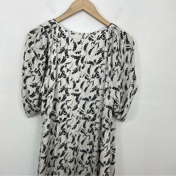 Lewit Black White Floral Silk Slit Neck Tulip Sleeves Dress Size 14 - Picture 11 of 16